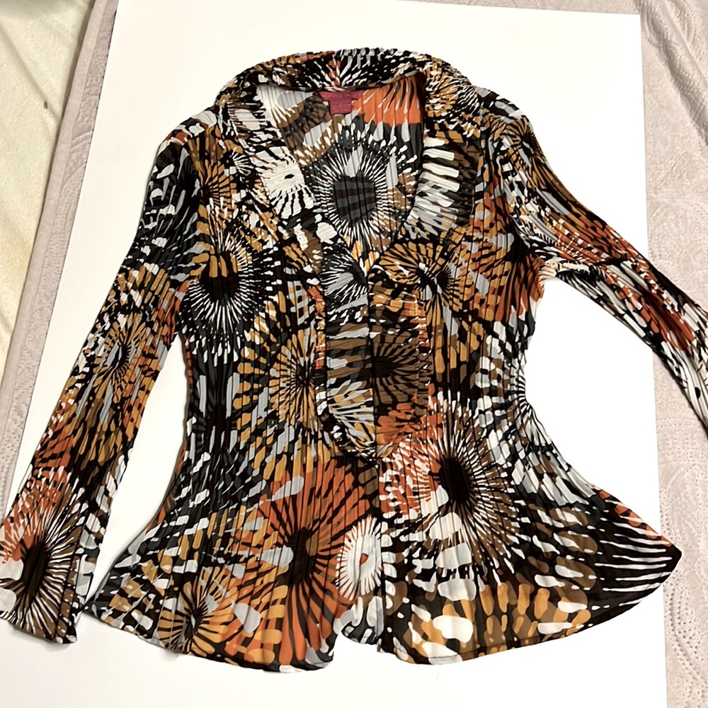 Sunny Leigh vintage ruffled mod pattern blouse